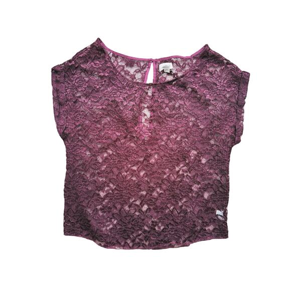 Aerie Maroon Floral Lace Sheer Dolman Short Sleeve Top XS Vintage Y2K Whimsigoth - Picture 2 of 7